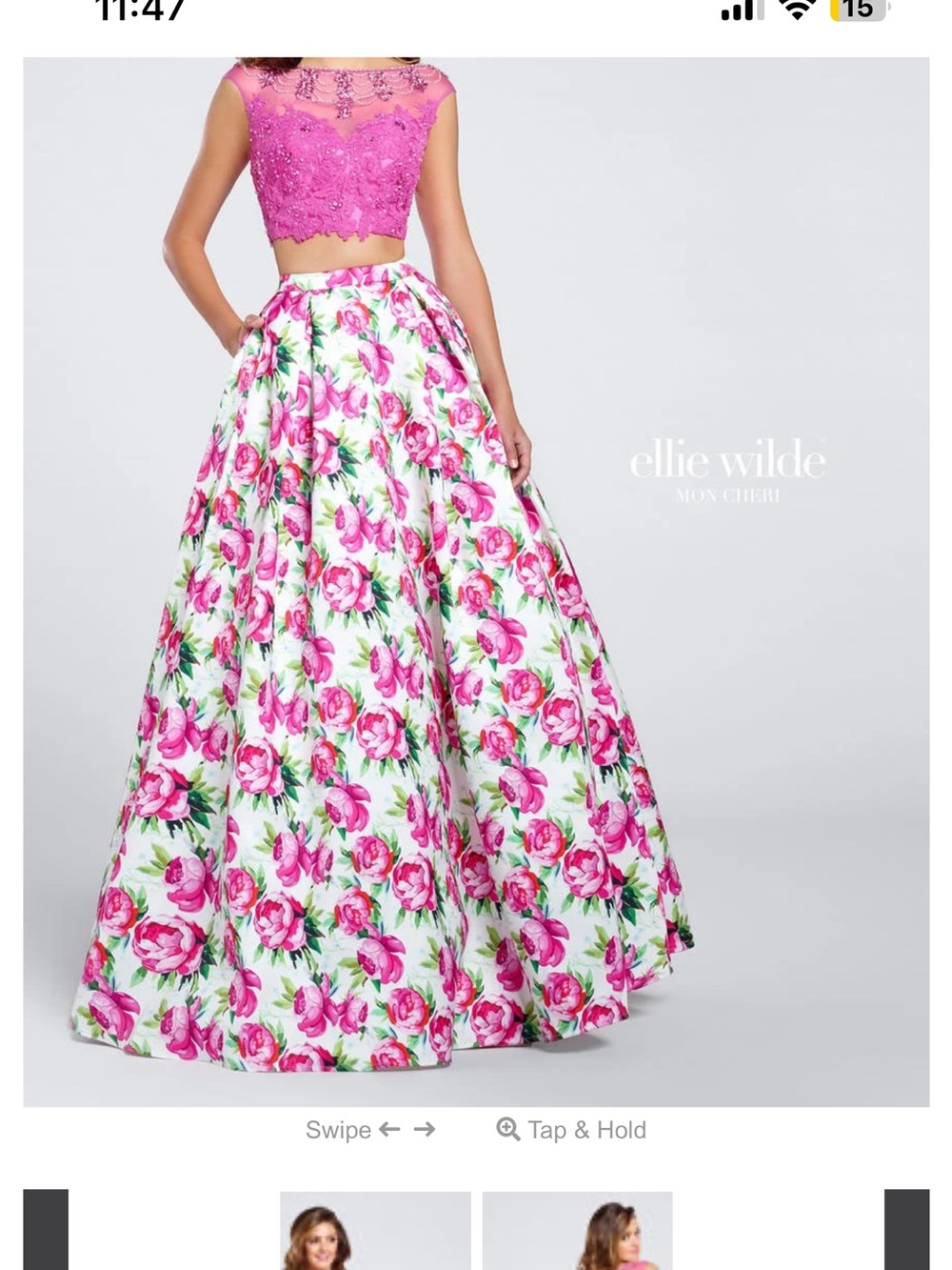 ellie wilde White Ball Gown with Pink Floral Print